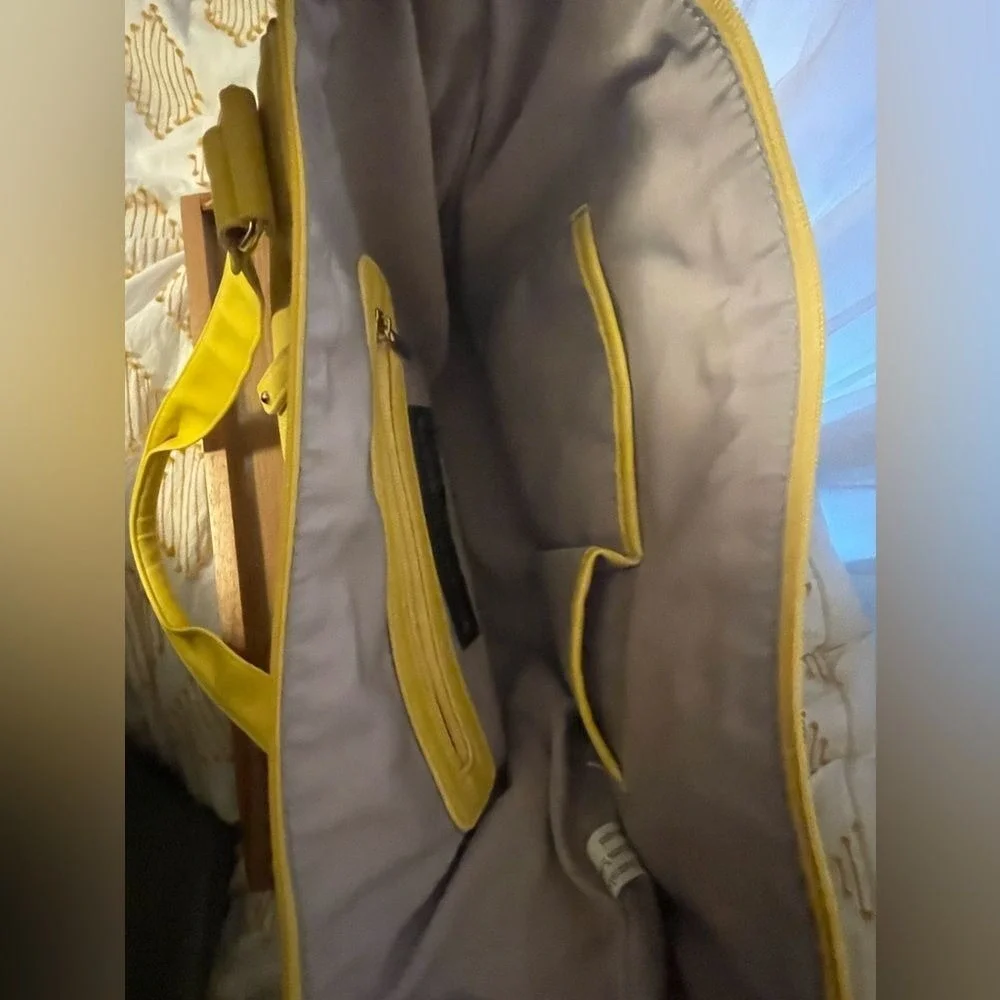 Sondra Roberts‎ Yellow Pebbled Faux Leather Tote Shoulder Bag Zip Pockets